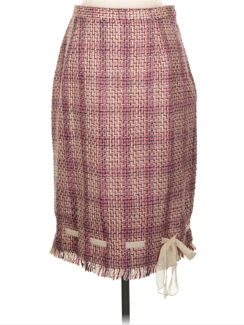 Iconic Pamela McCoy Pink Tweed Pencil Skirt with Ribbon Bow NWT